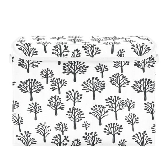 Storage Box With Lid 16.5x12.6x11.8In Foldable Stacked Household Storage Box Black Cartoon Tree