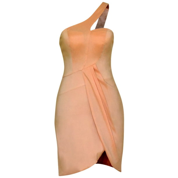 Faship Faship Womens One Shoulder Short Formal Dress 18 Peach Walmart Com Walmart Com