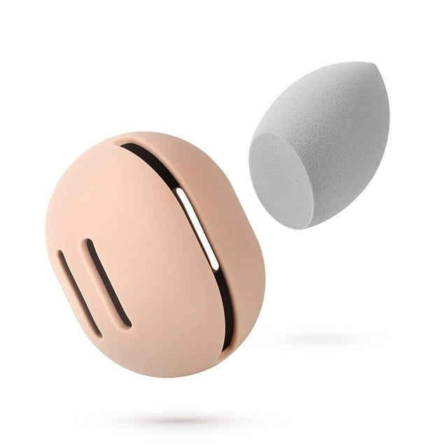 Makeup Sponge Holder with Makeup Sponge\u2013 Eco-Friendly Silicone Beauty Make Up Blender Case and Dry & Wet Use Foundation Sponge for Travel - Khaki (MS Khaki)