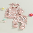 thumbnail image 2 of PENGXIANG Bébé Bébé Fille Gaufrette Tenue Fleur Impression à Manches Longues Col Rond Pull Tops Pantalon Bandeau 2Pcs Ensemble Vêtements d'Automne, 2 of 7