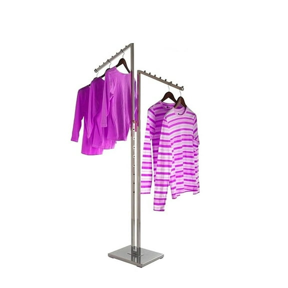Heavy Duty Clothing Rack 2-Way - Adjustable Height Garment Rack with Waterfall Arms - Polished Finish - Ideal for Retail Store Display