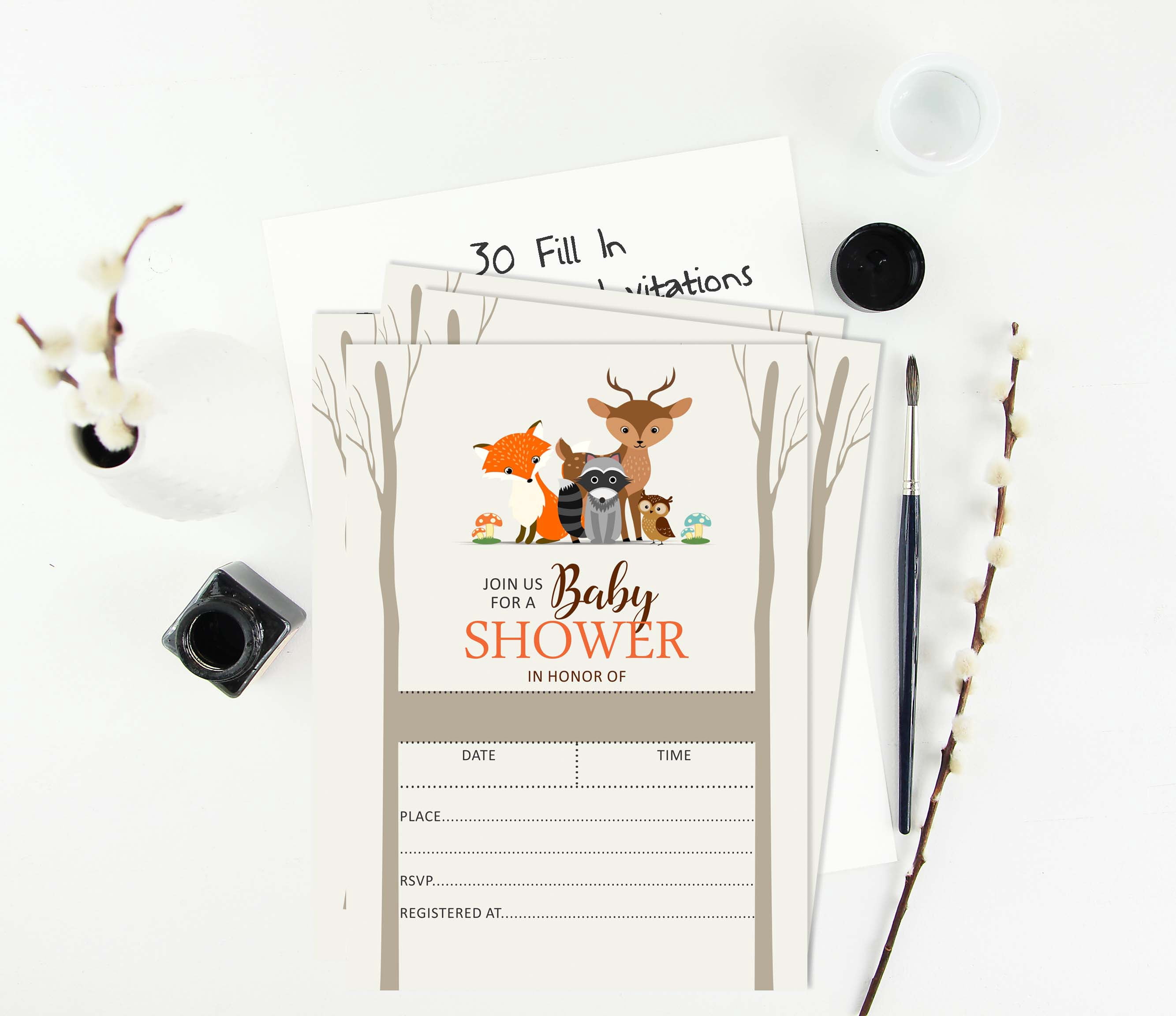 Inkdotpot 30 Fill In StyleBaby Shower Invitation Cards Jungle Animals Gender Neutral Blank Invites