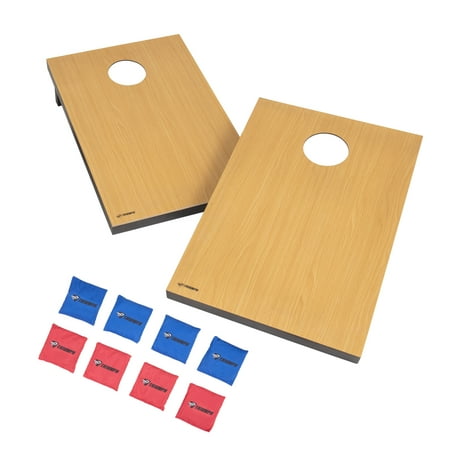 Triumph Tournament Bean Bag Toss Game with Two Wooden Portable Game Platforms on Foldable Legs and Eight Toss Bags