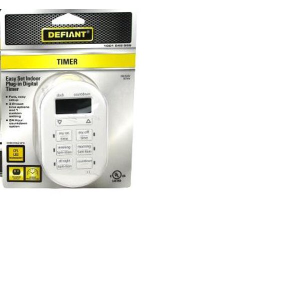 Defiant Programmable Indoor Plugin Digital Wall Outlet Timer, 1Outlet