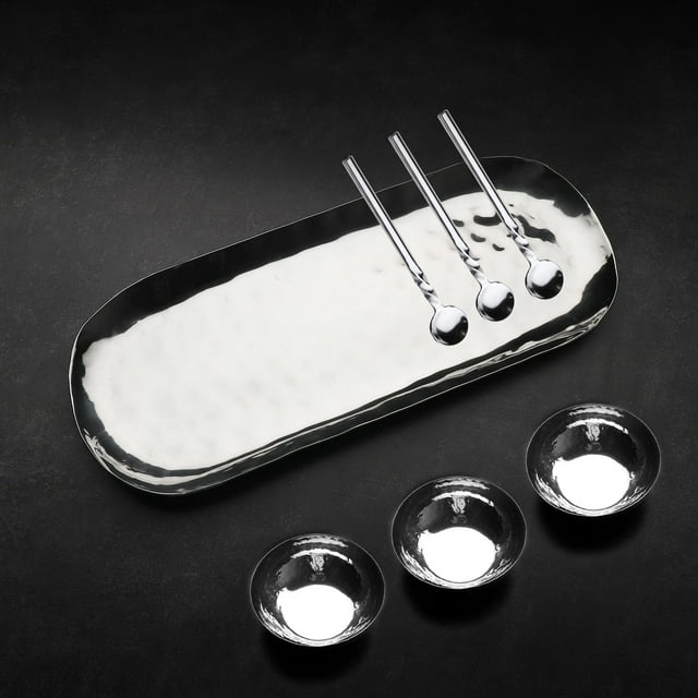 Ensemble de Condiments en Acier Inoxydable Martelé Poli 7 Pcs
