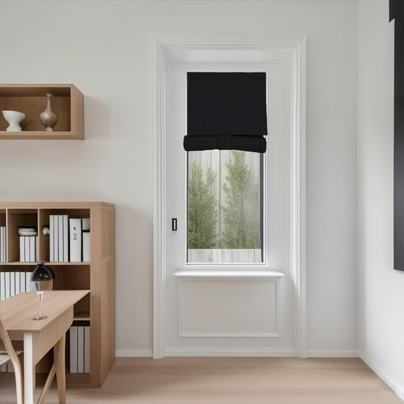French Door Curtains, Blackout Window Curtains for Class, School, Bedroom, Home Side Door Window Covering, 8W X 36L Inch,1 Panel, Black 01