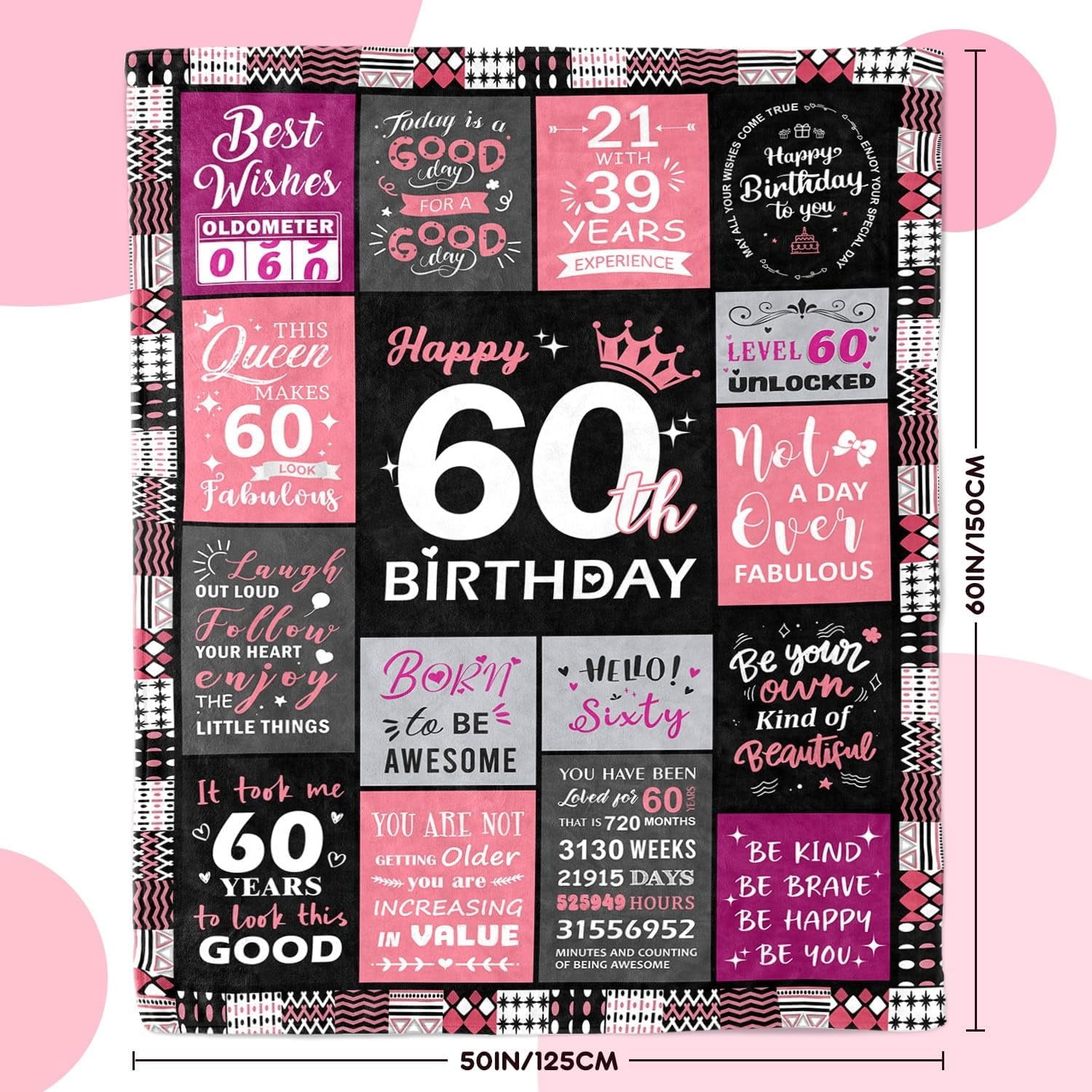 60th Birthday Gifts for Women - 60th Birthday Decorations for Woman - 60 Year Old Birthday Gifts - Happy 60th Birthday Gift Ideas for 60 Year Old Woman - 1965 Birthday Decoration Throw Blanket