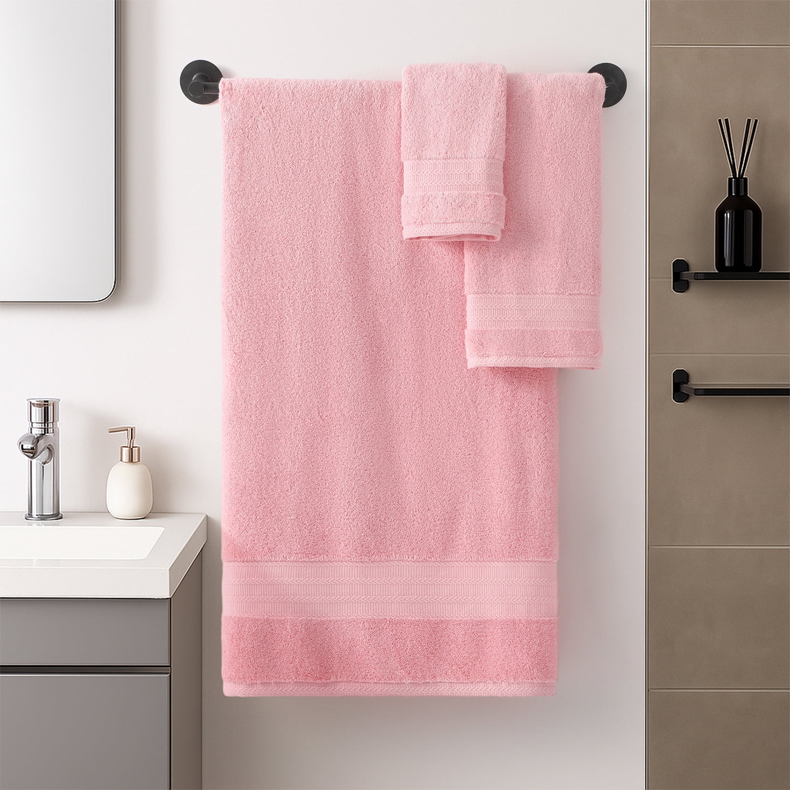 REDKISS 8-Piece 100% Cotton Towel Set, 600GSM Luxury Pink Bath Towels. Quick Dry Hand Towels & Washcloths