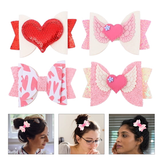 LOLIPPYY 4-Pack Glitter Heart Hair Bows with Assorted Colors, Specially Designed Hairpins for Girls and Women