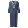 thumbnail image 4 of LUOGENLI Male T-shirts for Mens Mens Arab Mens Long Sleeve Robe Printed V Neck Design Loose Breathable Robe Mens T-shirts Graphic Tees Summer Clothes Mens T-shirts Graphic Tees Summer Clothes Navy S, 4 of 5
