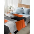 thumbnail image 4 of Twin XL Size Flat Sheet Only, Orange Gray Black Soft Brushed Microfiber Bed Sheets, Modern Abstract Geometric Plaid Hotel Quality Breathable Bedding Top Sheet, Easy Care, 66"x102", 4 of 9