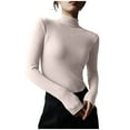 thumbnail image 1 of AherBiu Womens Long Sleeve Tops Ribbed Knitted Turtleneck Undershirts Slim Fitted Stretchy Comfy Basic Tee Tops, 1 of 7
