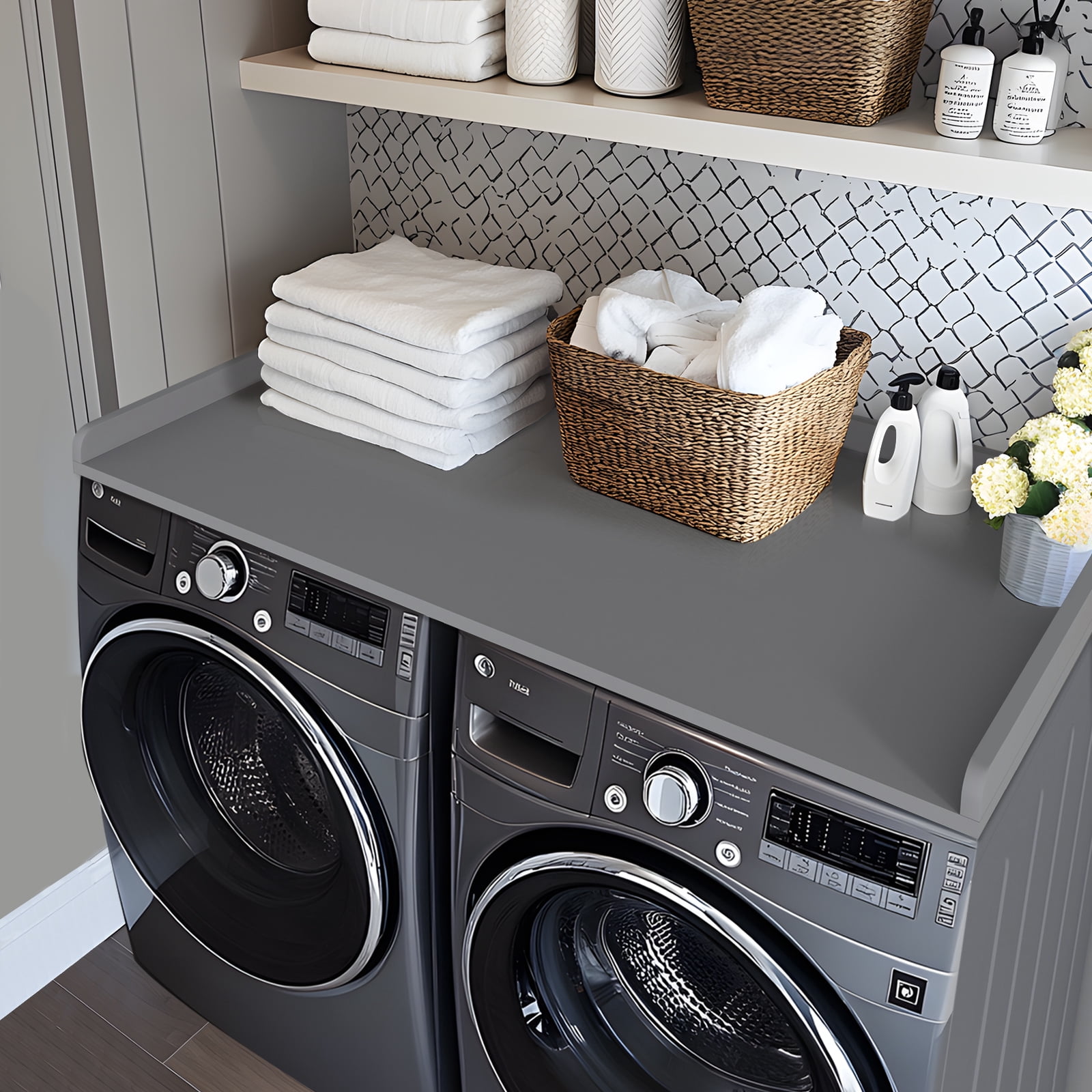 Kaboon Washer Dryer Countertop with Edge Rails, 27.5" x 54", Grey