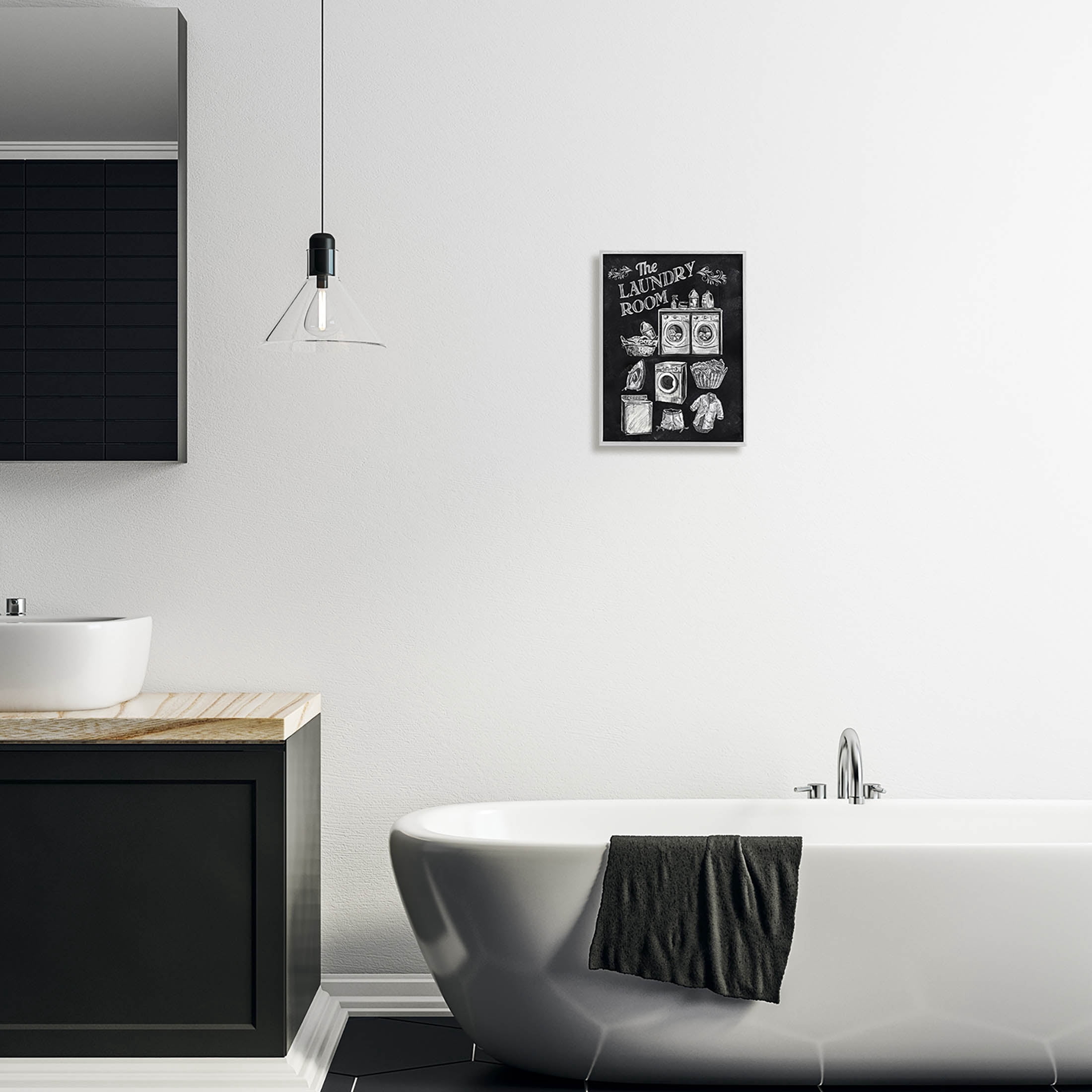 Laundry Room Vintage Drawings Typography Graphic Art Gray Framed Art Print Wall Art