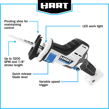 HART 20-Volt Brushless One-Handed Battery-Powered Reciprocating Saw (Battery Not Included)
