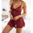 thumbnail image 4 of Women's Red Lace Mesh Splicing Babydoll Set, 4 of 14