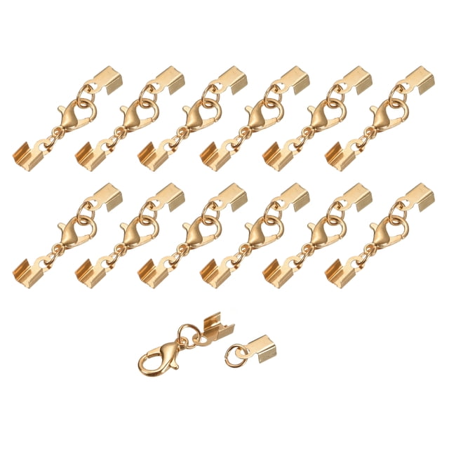 40 Juegos 3.5mm Plegado Cable Extremos con Langosta Garra Cierres, Terminador Crimpado Extremo Tapas para Bricolaje Fabricación Cuero Pulseras, Claro Dorado