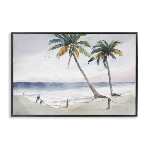 Stupell Industries Two Palms Serene Coast Nautical & Beach Painting Black Framed Art Print Wall Art, 18 x 12