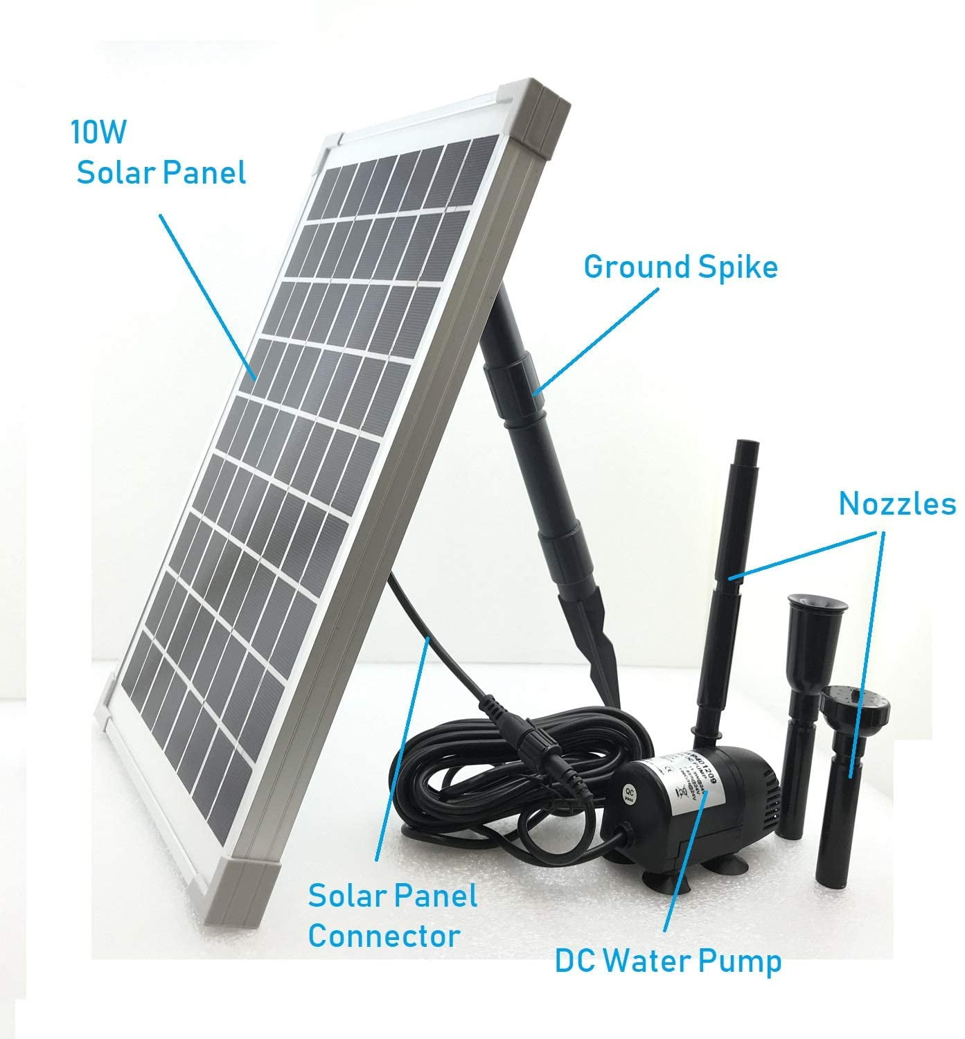 and Aquarium Fish Pond No Backup Battery Solar Water Pump KIT: 12V-24V DC Brushless Submersible 196GpH Water Pump with 10W Solar Panel for Solar Fountain 