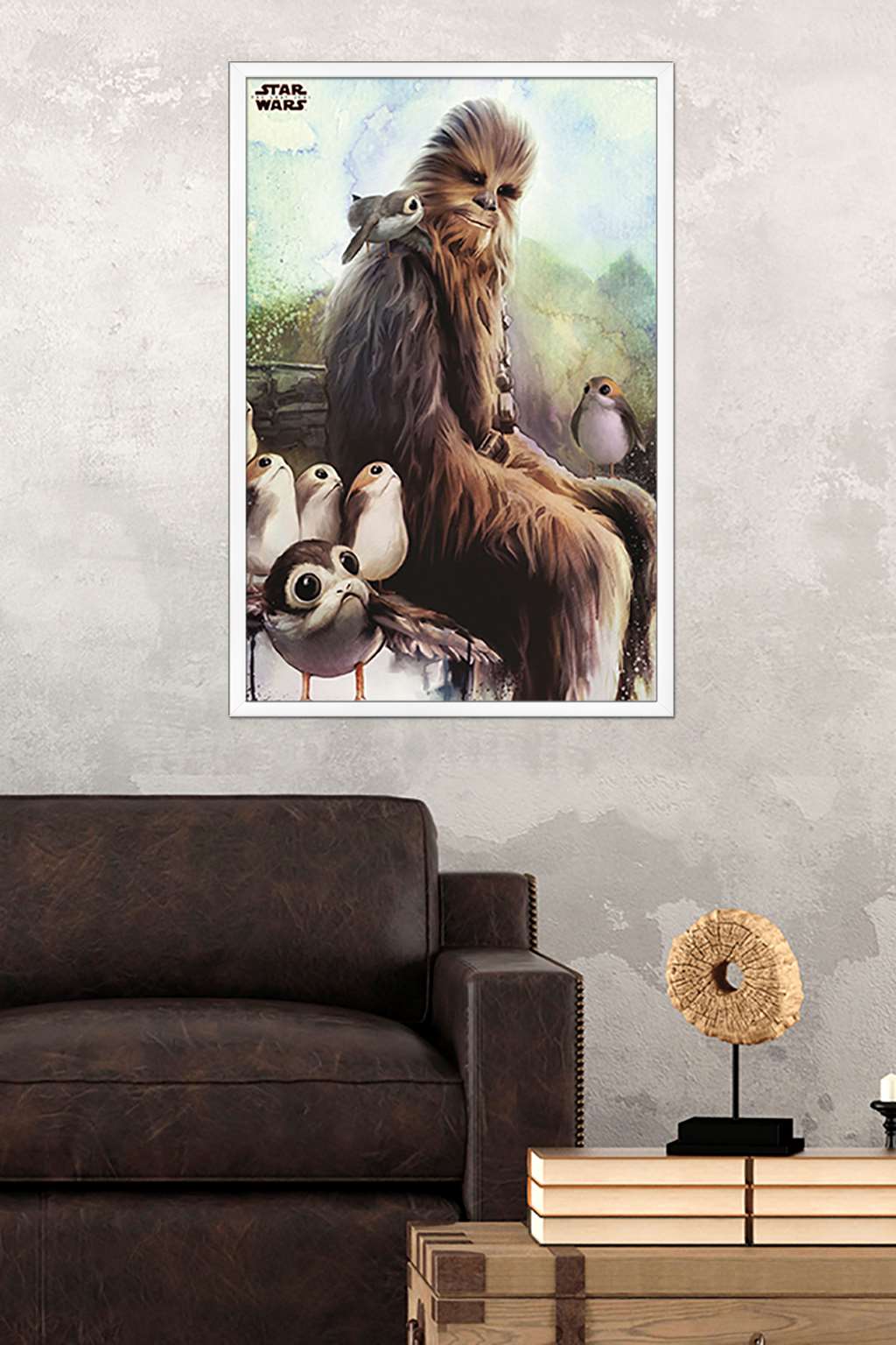Star Wars: The Last Jedi - Wookiee And Porg Wall Poster, 22.375" x 34", Framed