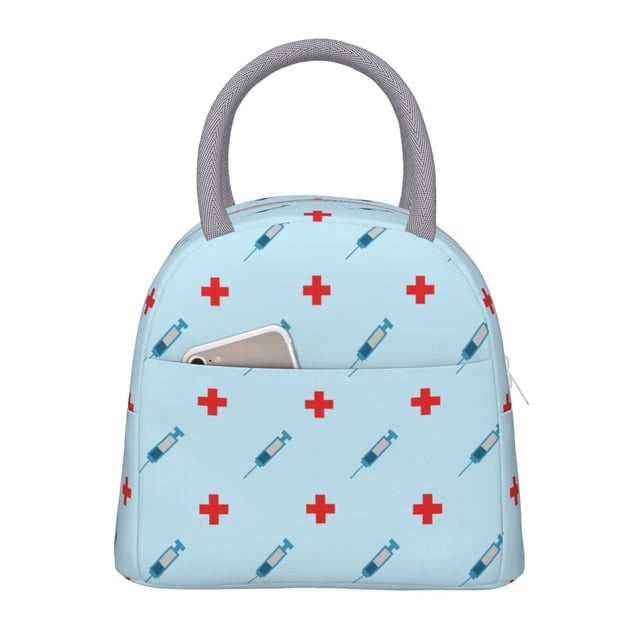 Fotbe Syringe And Red Cross Bolsa de Almuerzo con Estampado, Lonchera Aislada, Contenedor de Comida Reutilizable Tipo Cooler a Prueba de Fugas