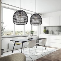 Arturesthome 1 Light Rattan Woven Pendant Fixture Shades Ceiling Light,Handmade Hanging Lamp for Cafe Bar Restaurant Black