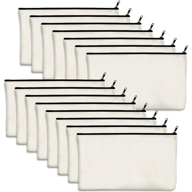 Paquete de 15 bolsas de algodón en blanco, bolsas artesanales con cremallera, bolsa de maquillaje para almacenamiento estacionario de cosméticos (blanco roto, cremallera negra oscura, 21 x 12 cm) Rojo Verde