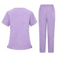 thumbnail image 4 of Hogleaql Scrubs Set for Women V Neck Plus Short Sleeve Jogger Suits with Multi Pockets Nurse Tops & Cargo Pant Medical Nursing Uniform Casual Workwear Scrub Sets Light Purple 2XL, 4 of 5