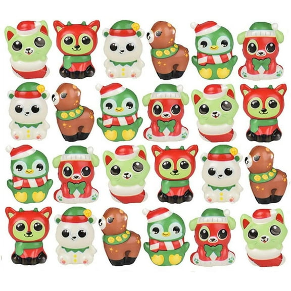Set of 24 Mini Winter Animal Themed Slow Rise Squishy Toys - (6 Styles) Memory Foam Squish Stress Ball - Winter Christmas