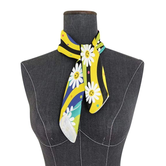 Square Scarf 24x24 Inch Daisies on Yellow-blue Background Silky Satin Sun Protection Neck Scarf for Women Multi-Purpose Head Wrap Bandana for Hair Bag Decoration
