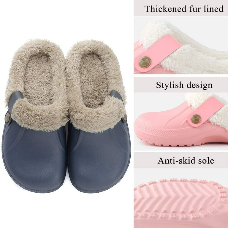 Waterproof Slippers Women Men Fur Lined Clogs Winter Garden Shoes