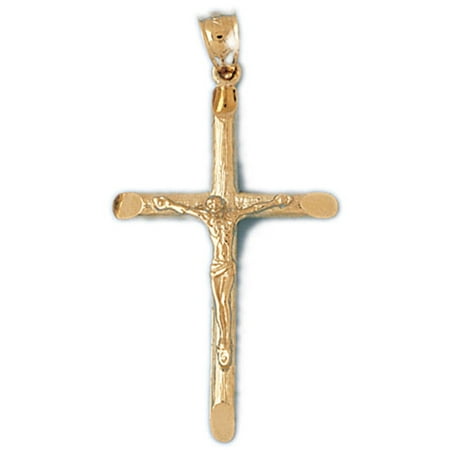 14K Yellow Gold Latin Crucifix Pendant - 48 mm
