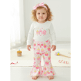 thumbnail image 3 of BemeyourBBs Baby Girl First Birthday Outfits 1st Birthday Clothes Cake Long Sleeve Romper Flare Pants Headband Set, 3 of 9