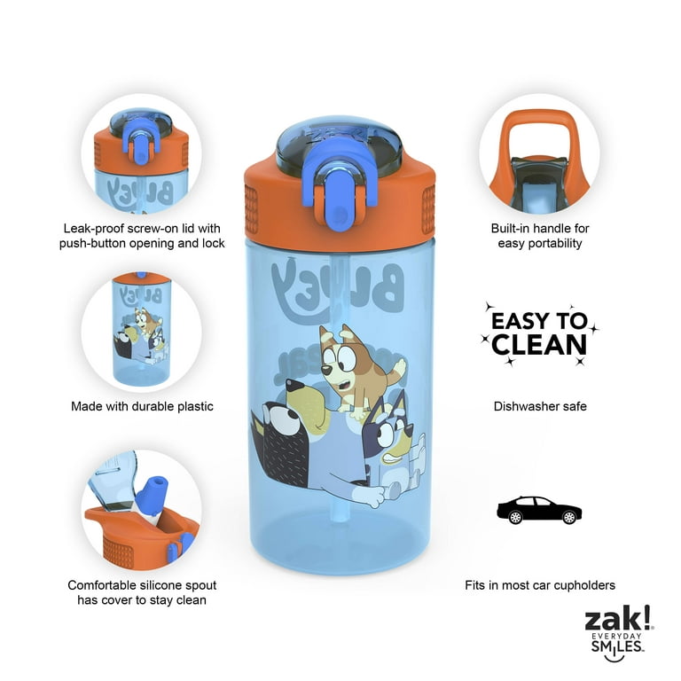 Zak Designs Bluey 16 Fluid Ounces Reusable Leakproof Plastic Water