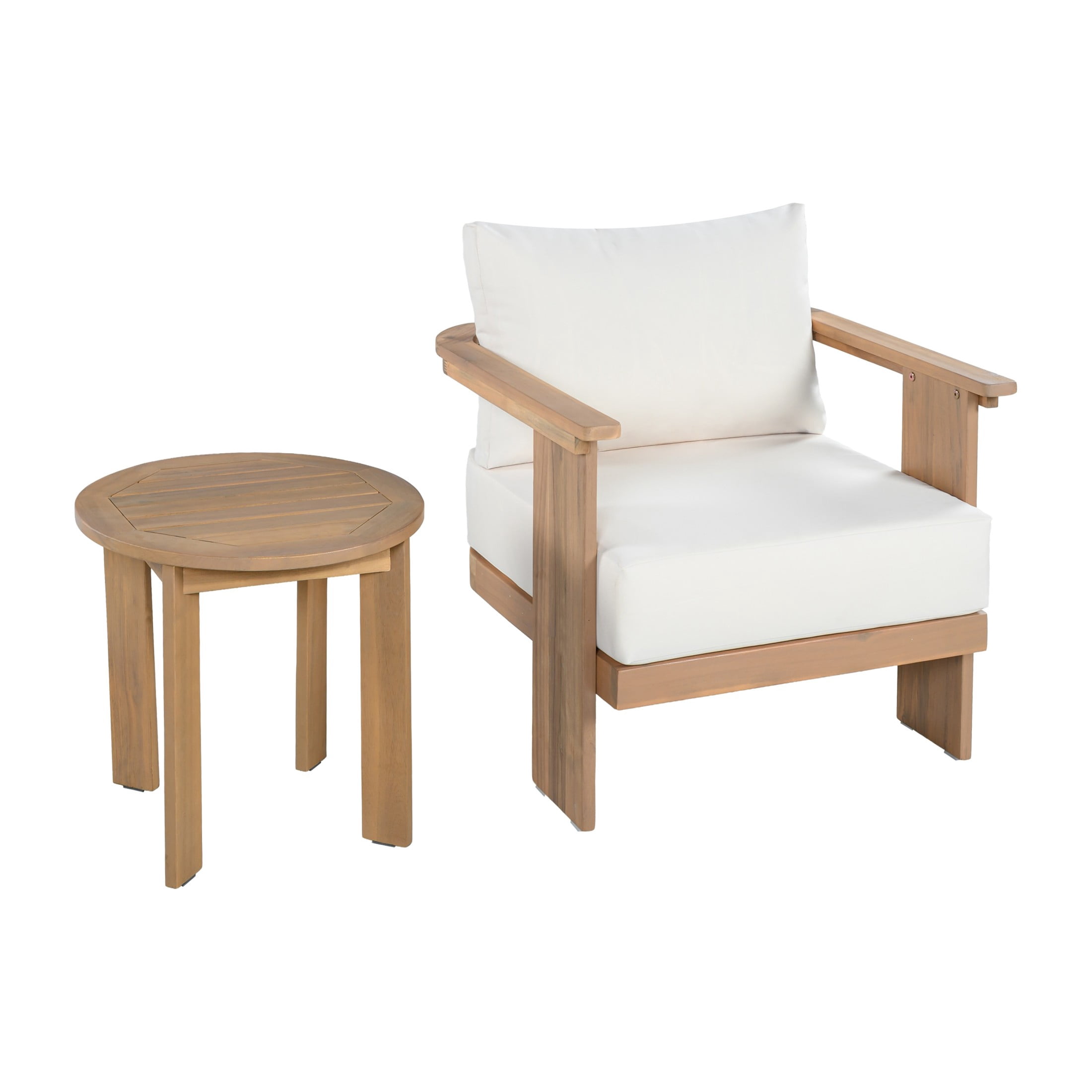 Christopher Knight Home 2-Piece Acacia Wood Patio Lounge Chair Set with Side Table, Light Teak+Beige
