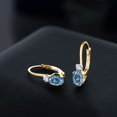 thumbnail image 4 of Gem Stone King 18K Yellow Gold Plated Silver Persian Blue Moissanite and White Created Sapphire Leverback Earrings for Women (0.98 Cttw, Gemstone Birthstone, Oval 6X4MM, Round 2MM, 3/4 inch), 4 of 5