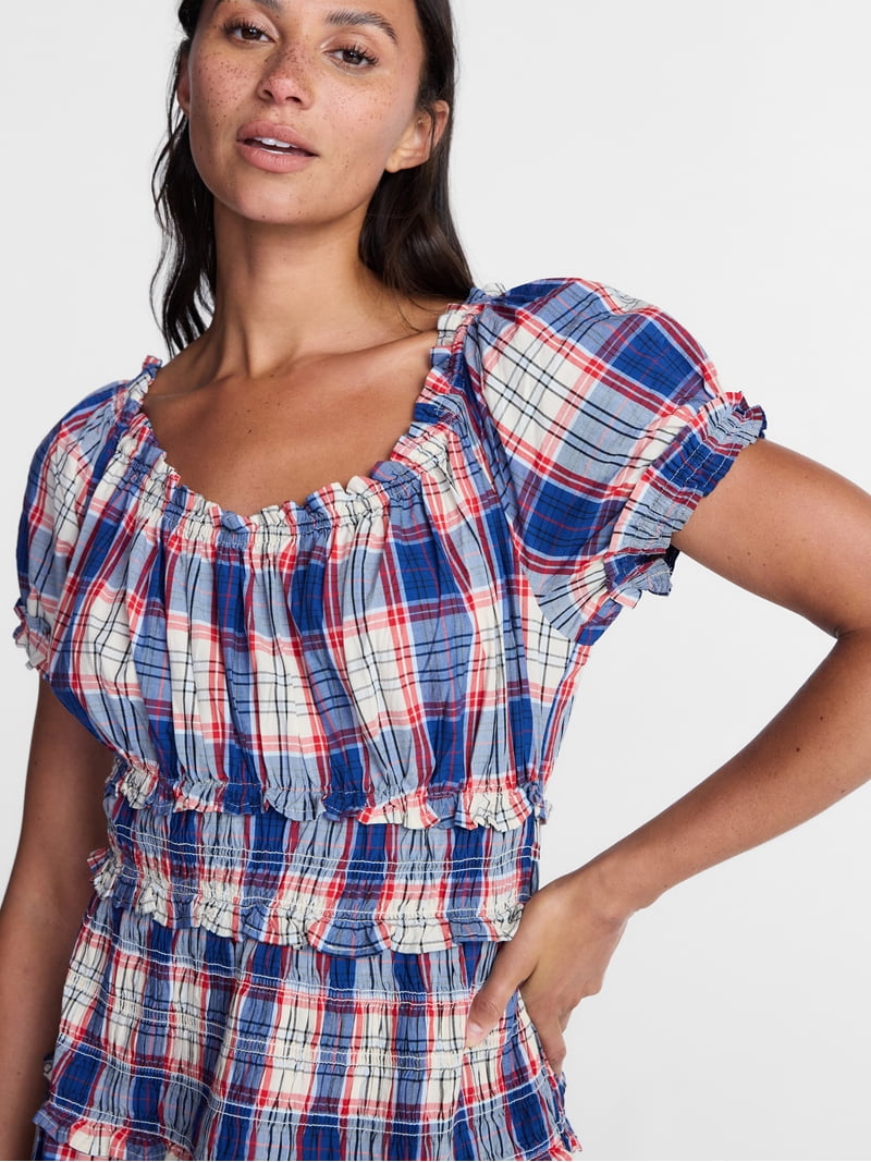 Time and Tru Women's Smocked Cotton Peasant Midi Dress, Sizes Xs-xxxl Time and Tru Women's Smocked Cotton Peasant Midi Dress, Sizes Xs-xxxl