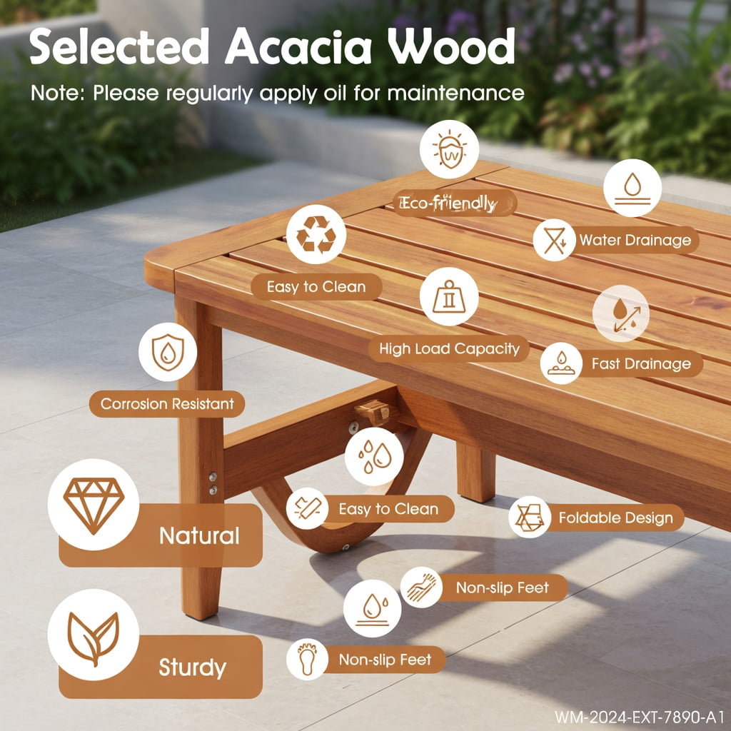 Hommoo 51" Acacia Wood Outdoor Bench, Sturdy Slatted Patio Bench for Garden, Porch & Backyard, Natural