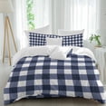thumbnail image 2 of Navy Blue Check Duvet Cover Set, Farmhouse Buffalo Plaid Blue Soft Duvet Cover Full Size Bedding Set 4 Pieces, 1 Quiltcover and 2 Pillowcases with Zipper, 1 Bed Sheet for All Seasons, 2 of 9