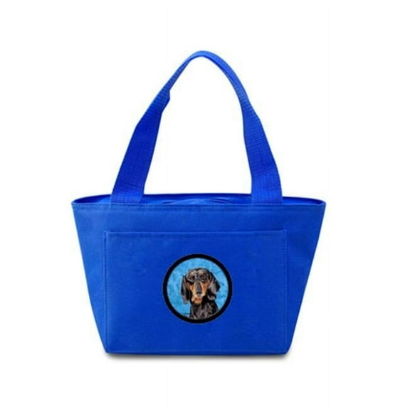 15 x 7 in. Dachshund Zippered Insulated School Washable and Stylish Lunch Bag Cooler, Blue
