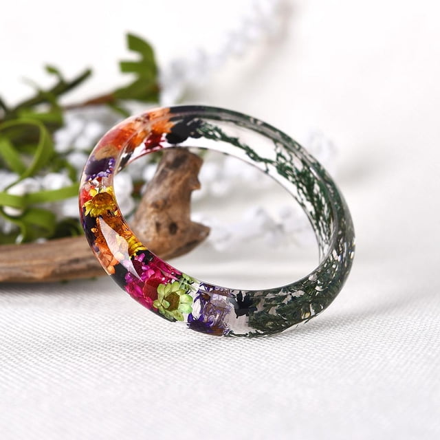 Flores Secas de Plástico Lucite Hechas con Incrustaciones de Resina Brazalete de para Mujer Salvador Pulseras de flores secas