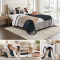 thumbnail image 6 of King Quilt Set 96''x106'', Black Brown Abstract Art Lightweight Summer Bedspread Coverlet Set with 2 Pillow Shams, Modern Geometric Luxury Breathable All Season Quilt Bedding for Bedroom/Guest Room, 6 of 9