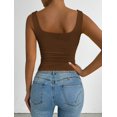 thumbnail image 4 of Women'S Summer Sleeveless Square Neck Tank Top Ruched Slim Fit Basic Vest Tops Brown XS, 4 of 9
