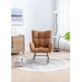 thumbnail image 4 of Modern Rocking Chair, Soft Teddy Velvet Rocking Chair for Nursery, Comfy Wingback Glider Rocker with Solid Wood Base for Living Room Bedroom Balcony, Brown, 4 of 9