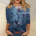 thumbnail image 2 of Women's Rose Shirt Blouse 3/4 Length Sleeve Tshirts Tops Casual Loose Tunic Shirts Clothings, 2 of 5