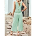 thumbnail image 4 of Women'S Summer 2 Piece Outfits Set Round Neck Sleeveless Tank Crop Top Wide Leg Pants Set with Pockets Mint Green L, 4 of 8
