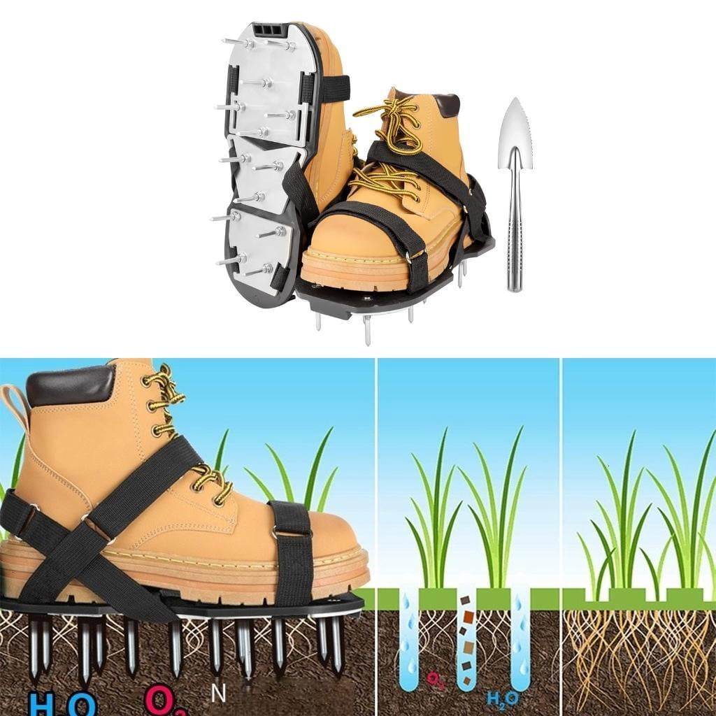 Lawns Aerator Shoes Garden Aerating Sandals With Reinforced Spikes And Digging Tool For Compacted Soil