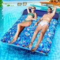 thumbnail image 2 of Oversized Pool Floats Raft, 1-2 Person, 72'' X 60'' Giant Fabric-Covered Pool Floats Adult Size, Inflatable Floating Mat with Headrest Ultra-Comfort Summer Pool Lounger Floatie, 2 of 7