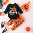 thumbnail image 2 of Bobifish Baby Girls Outfit Set Autumn Halloween Element Print Long Sleeve Romper Bodysuit With Long Pants And Hat Cute 3 Piece Kids Outfit Sets, 2 of 9