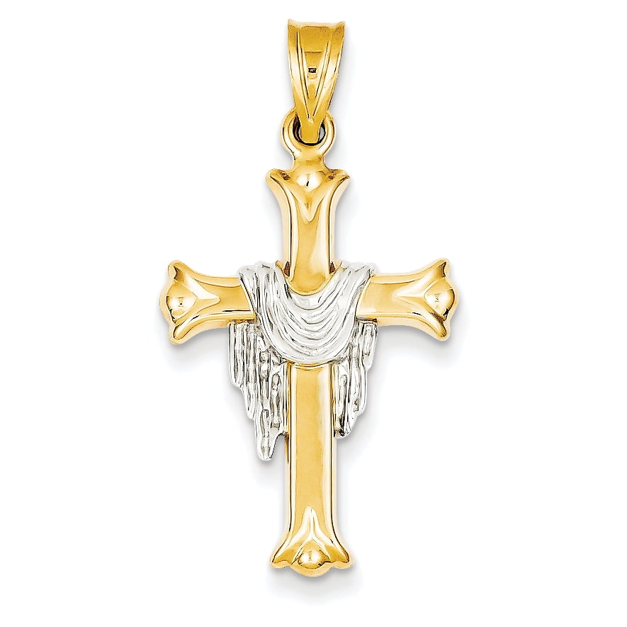 14k Two-tone Gold Religious Themed Cross with Drape Charm Pendant